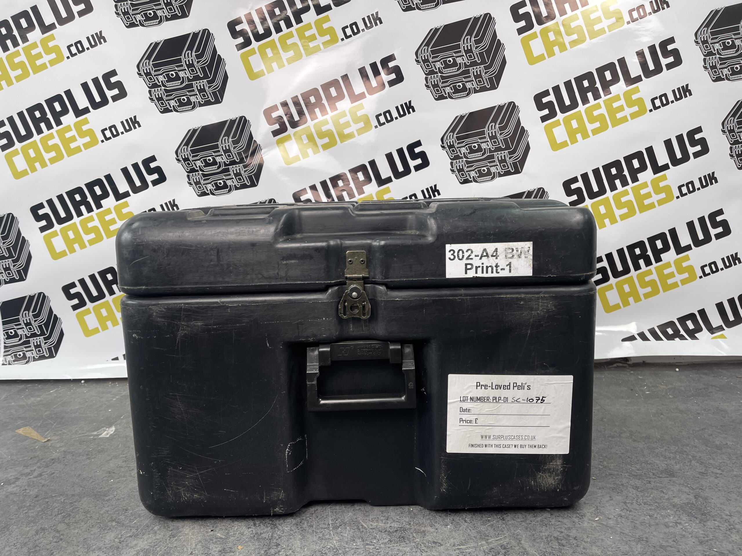 Genuine ex-military boxes for film hire UK — black ex-military Peli and Hardigg transit cases